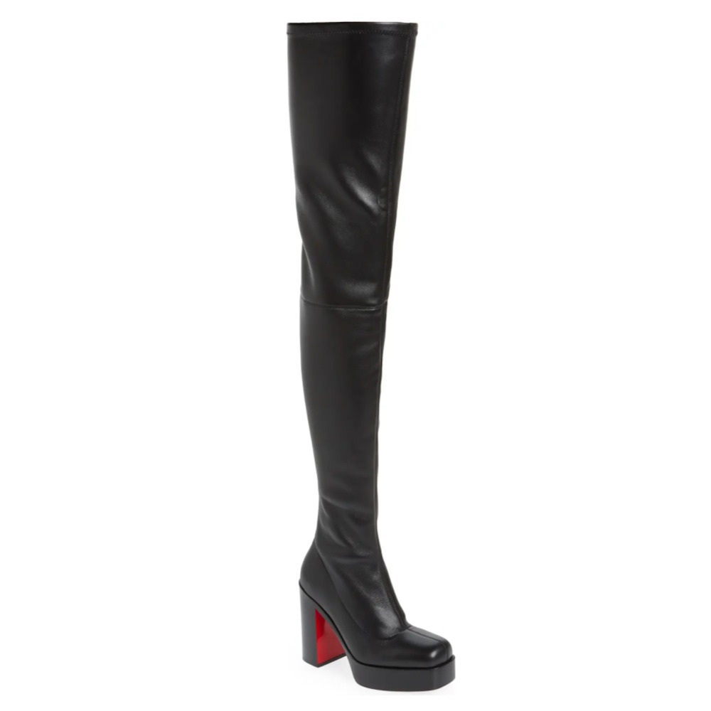 Christian Louboutin Stage Boot Alta 110 Black Leather Thigh High OTK Heel 36
